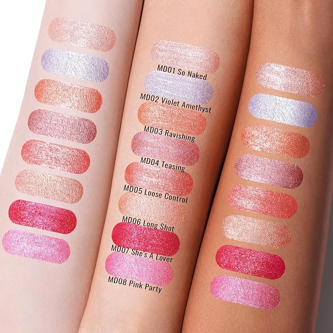 Oulac Pink Metallic Lipstick for Women, Long Lasting Lip Gloss Waterproof, Lips & Eye 2 IN 1 Lip Makeup, High Impact Lip Color, 3D Metallic Finish, No Transfer, Vegan MD08