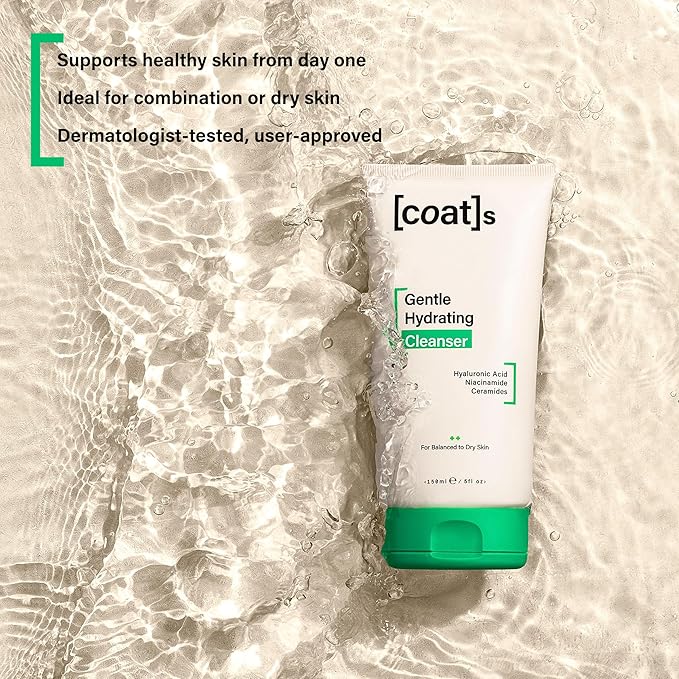 COATS Gentle Hydrating Cleanser [5oz] – Moisturizing Face Wash w/Hyaluronic Acid – Preppy Skincare- Fragrance-Free, Vegan, Clean Skincare for Teens, Combo to Dry Skin - 30 Day Supply