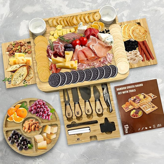 Kiaansh and Kiavi Charcuterie Boards Gift Set: Bamboo Cheese Board Set. Perfect for wedding gifts, Bridal shower and House Warming Gifts., Large