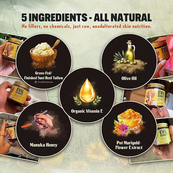 Whipped Beef Tallow and Honey Balm Moisturizer for Skin, Face, Lips, Body - Unscented