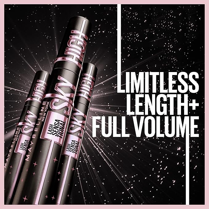 Maybelline Lash Sensational Sky High Washable Mascara, Cosmic Black + Instant Age Rewind Eraser Dark Circles Treatment Multi-Use Concealer, 160+ Lifter Gloss, Pearl, Silver Pearl Clear Bundle