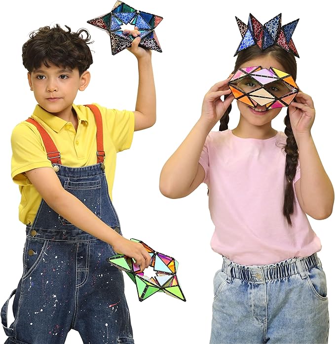 TOSY Magnet Pyramid Glow - 1 Cube Transforms into 1 Billion Shapes, 12 Pieces, 243 Rare Earth Magnets, Glowing, Holographic Design Magnet Tiles Creative Puzzle STEM/STEAM Toy, 2-Pack