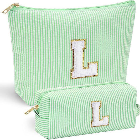 YOOLIFE Cute Makeup Bag for Women Girls - Personalized Teenager Girl Gift Ideas | Initial Make Up Bag | Gifts for Women Friends | Skin Care Bag | Mothers Day Gifts | Tween Girls Trendy Stuff L