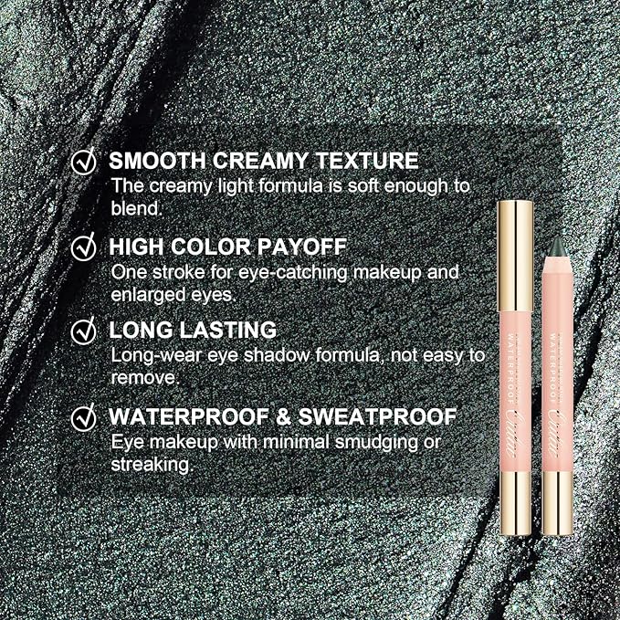 Oulac Sparkly Green Eyeshadow Pencil - Waterproof Eye Shadow Stick Smooth and Long Lasting, Shimmering Glitter Finish, Blendable Eyes Makeup, Vegan Beauty 3.8g, (16) So Jade