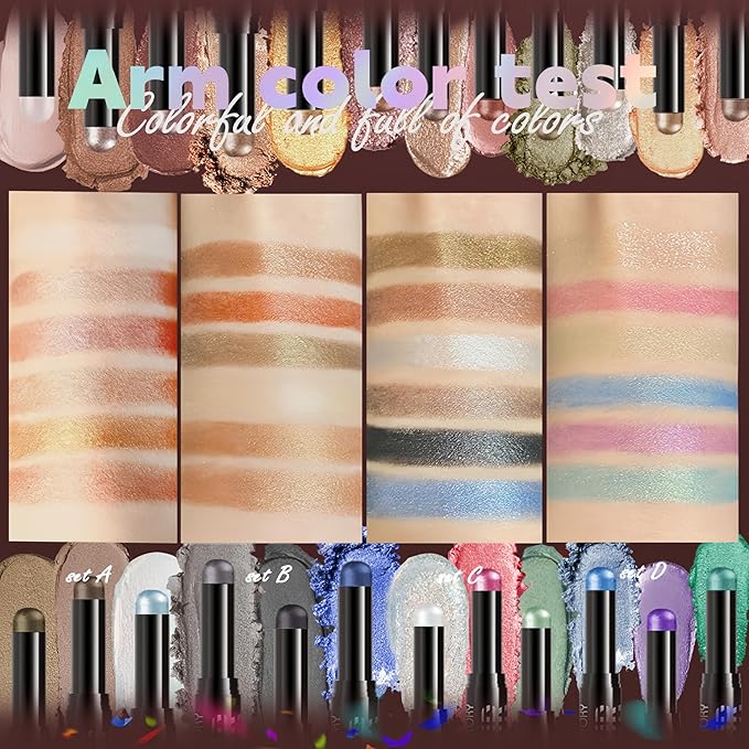 MAEPEOR Eyeshadow Stick Set 6 PCS Highly Pigmented Cream Eyeshadow Pen Waterproof and Long Lasting Shadow Pencil (Set 02)