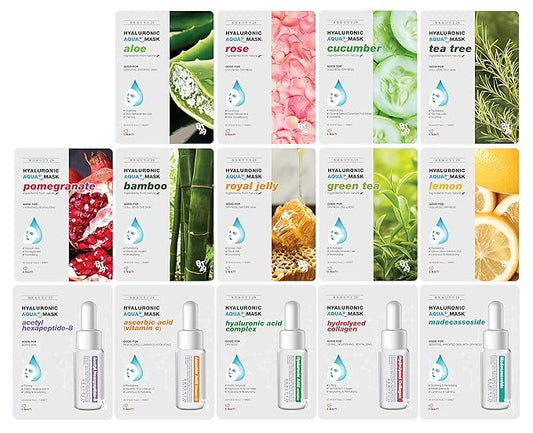 Hyaluronic Aqua Plus Essence Full Face Facial Sheet Mask 14 Sheets Combo - 2 WEEKS SET