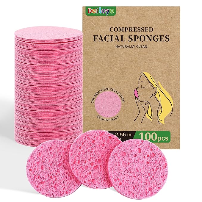 100-Count Compressed Facial Sponges, Natural Cellulose Face Sponges for Cleansing, Exfoliating, Washing face, Makeup Removal, and Spa Use - Travel Skincare Essentials for women