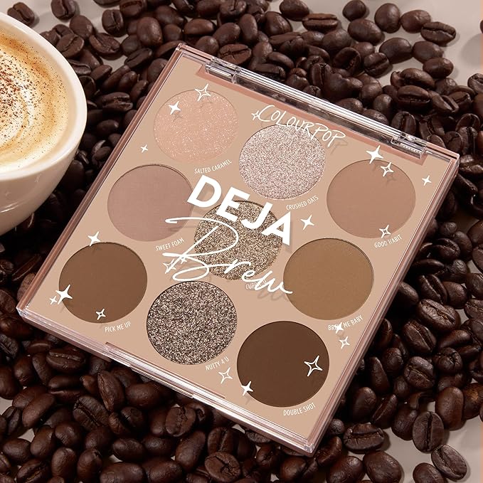 ColourPop Deja Brew Eyeshadow Palette - Cool-Toned Nude Eye Makeup Palette with Matte, Metallic and Matte Sparkle Finishes - High-Pigment Eye Makeup with a Long-Wearing Formula (0.3 oz)