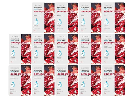 Hyaluronic Aqua Plus Essence Full Face Facial Sheet Mask 14 Sheets - 2 WEEKS SET (POMEGRANATE - 14 pack)