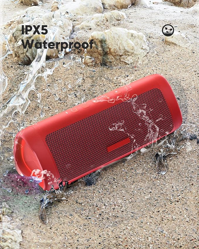 Bluetooth Speaker Stocking Stuffers for Men Women Teens Boys Girls: Portable Wireless, IPX5 Waterproof, White Elephant Gifts for Adults, Up to 20H Playtime, TWS Pair, for Home/Party/Outdoor (Red)