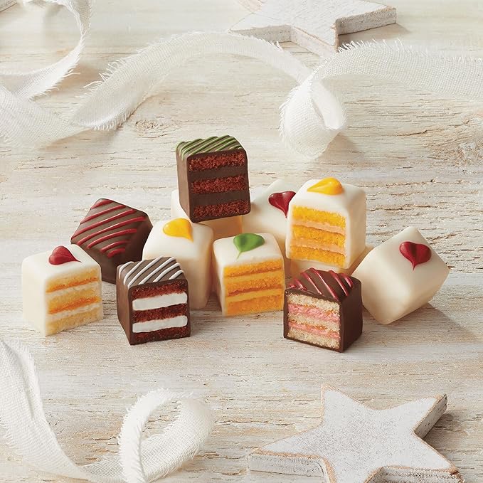 The Wisconsin Cheeseman Classic 24 Count Petits Fours – Gourmet Mini Layer Cakes in Orange, Chocolate Fudge, Strawberry, Lemon, Vanilla, and Almond – Assorted Dessert or Cake Gift