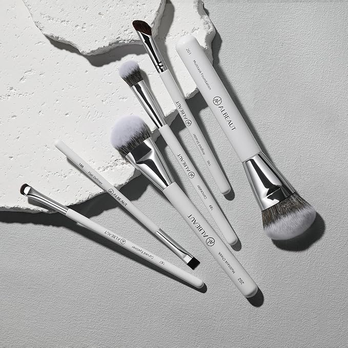 Face Makeup Brush Set 6PCS, Angled Cream Foundation Liquid Blush Brush Concealer Brush Under Eye, Nose Contour Eyeliner & Brow Brush