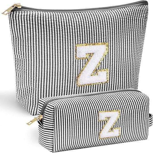 YOOLIFE Birthday Gifts for Women Girls - Personalized Initial Cute Makeup Bags Cosmetic Bag Make Up Bag Toiletry Pouch Gift for Women Her Friend Mom Teacher Sister Teenager Female Bridesmaids Black Z