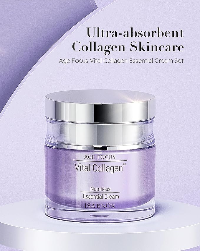 Isa Knox AGE FOCUS VITAL COLLAGEN Essential Cream (2.4fl oz) - Korean Skin Care, Moisturizer by LG Beauty. Hydrolyzed Collagen, Vitamins C, B12 & E.