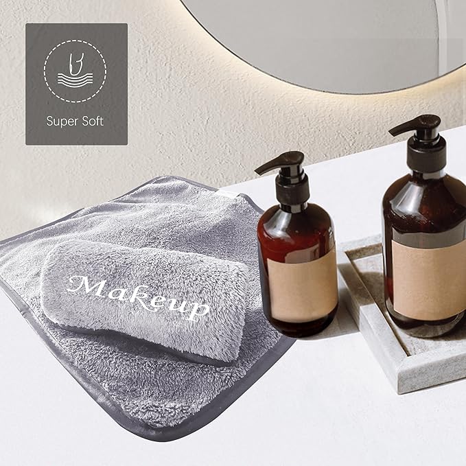 Cosy Family 10 Pack Makeup Remover Wash Cloths - Soft Microfiber Fingertip Facial Cleansing Cloths for Hand and Make Up, 12 x 12 in, Grey