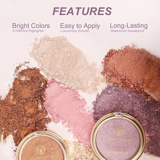 YOUNG VISION Pressed Powder Highlighter, Baked Natural Glow Contour Powder & Face Highligher, Cruelty-Free, Shimmer Highlighting Makeup for Face, Eye, Eyeshadow, Body, Skin (Cinnamon)