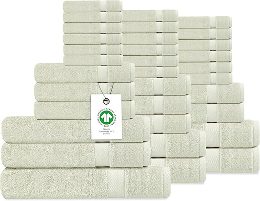 Delara Organic Cotton Luxuriously Plush Bath Towel 33 Piece Set|GOTS & Oeko-TEX Certified|Premium Hotel Quality Towels|Feather Touch Technology|650 GSM Long Staple|Soft, Quick Dry & Ultra-Absorbent