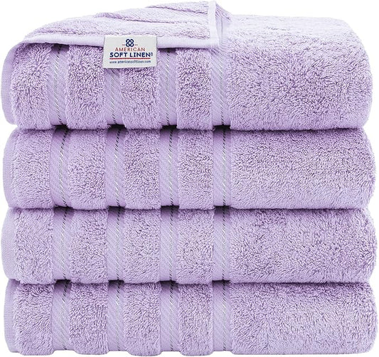 American Soft Linen Luxury 4 Piece Bath Towel Set, 600 GSM 100% Cotton Turkish Bath Towels for Bathroom, 27x54 in Extra Large Bathroom Shower Towels, Lilac