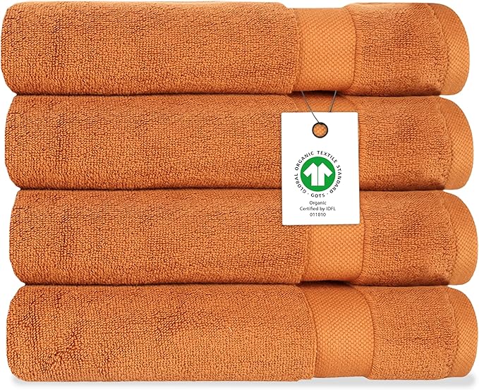 Delara Organic Cotton Luxuriously Plush Bath Towel Pack of 4 | GOTS & OEKO-TEX Certified | Premium Hotel Quality Towels | Feather Touch Technology|650 GSM Long Staple|Soft, Quick Dry & Ultra-Absorbent
