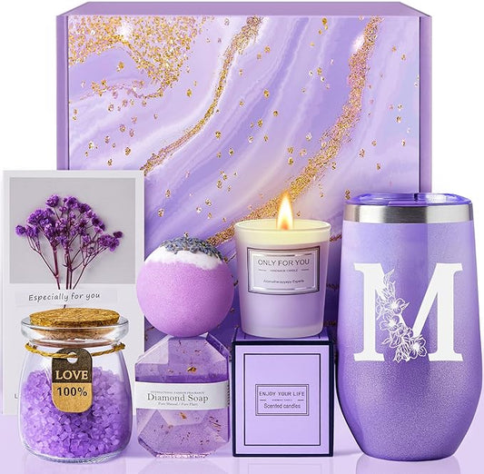 Birthday Gifts for Women Best Friend - Relaxing Lavender Spa Gift Basket, Gifts for Women Who Have Everything, Christmas, Valentine's Day, Galentines Day Gifts, Mothers Day Gifts for Mom Grandma(M)
