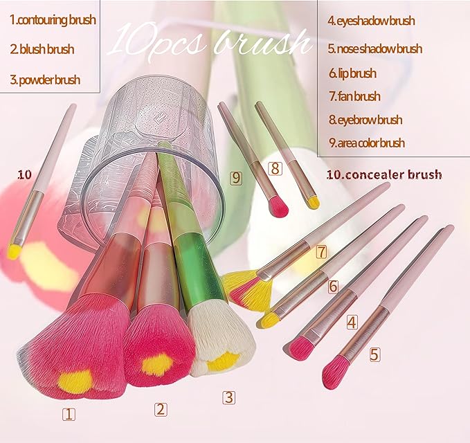 Beautiful Makeup Brush Set for Girls, 10pcs Kawaii Fan Cute Daisy Flower Red Makeup Brushes Kit of Powder Blush Eye Shadow Brush for Teens Women Girls