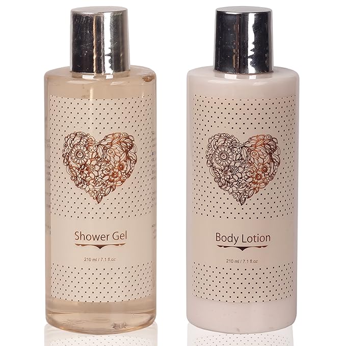 Spa Gift Basket – Bath and Body Set with Vanilla Fragrance by Lovestee - Gift Basket Includes Shower Gel, Body Lotion, Hand Lotion, Bath Salt, Eva Sponge and a Bath Puff