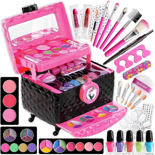 60Pcs Kid Makeup Kit for Girls 6-12, FunKidz Three Layers Folding Make Up Box Toy Set Child Beauty Cosmetic Kits for Little Girls Party Gifts