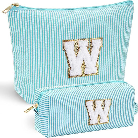 YOOLIFE Makeup Travel Bag Makeup Pouch - Initial Travel Makeup Bag Cosmetic Bag Birthday Gift Wedding Gifts Cute Bridesmaid Gifts Friend Birthday Gifts for Women Her Gifts for Teenage Girls W