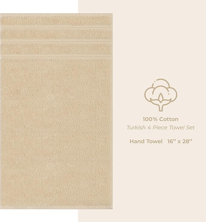 American Soft Linen Luxury Hand Towels for Bathroom, 600 GSM 100% Cotton Turkish 4 Piece Hand Towel Set, 600 GSM Hand Face Towels for Kitchen, Beige Hand Towels