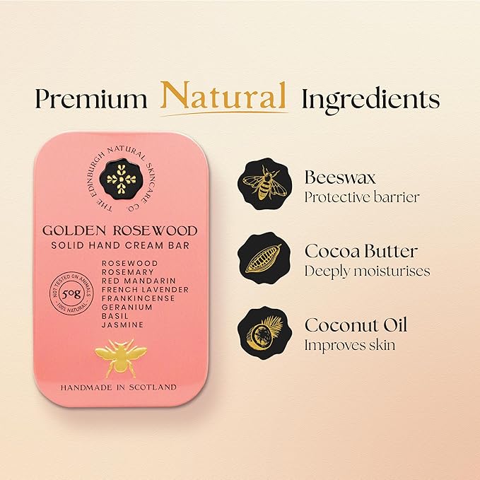 Moisturising Solid Hand Cream Bars | For Dry & Sensitive Hands | Golden Rosewood Scent | Natural Hand Cream | No Sticky Residue | Luxury Gift | Cruelty Free | Edinburgh Skincare Company
