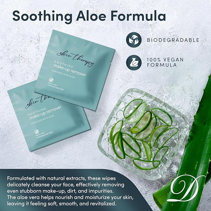 Makeup Remover Wipes with Aloe Vera | Gentle, Soothing Cleansing Wipes | Individually Wrapped | Case of 500