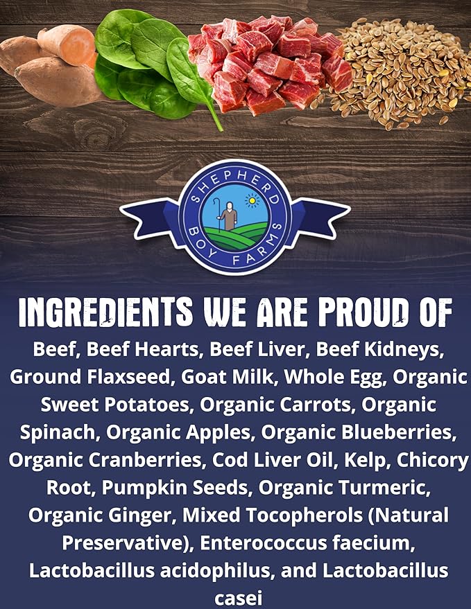 Freeze Dried Raw Dog Food, Beef Recipe, All Natural, No Synthetics, Made in USA with Goat's Milk & Organic Produce, High Protein, Complete Meal (48oz)