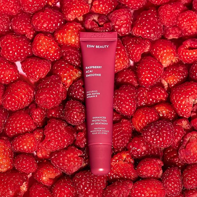 ESW Beauty Raspberry Acai Smoothie Lip Treatment - Rich Berry Tint with Shea Butter, Vitamin E, Raspberry & Acai for Deep Nourishment & Enhanced Protection