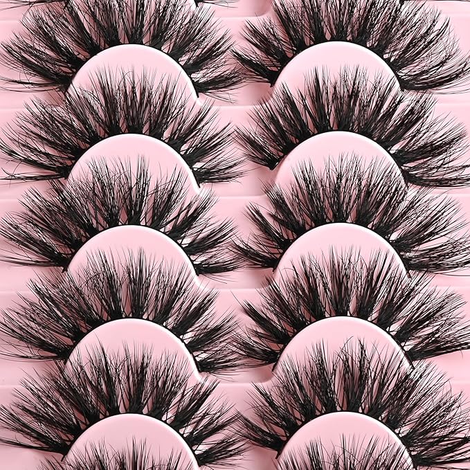FARRED Lashes Cat Eye False Eyelashes Fluffy Wispy Lash Strips Natural Voume Fake Eyelash Mink Eye Lashes Natural Looking 7 Pairs Full Short Strip Pestañas Set Small Cateye Easy Lashes for Beginners