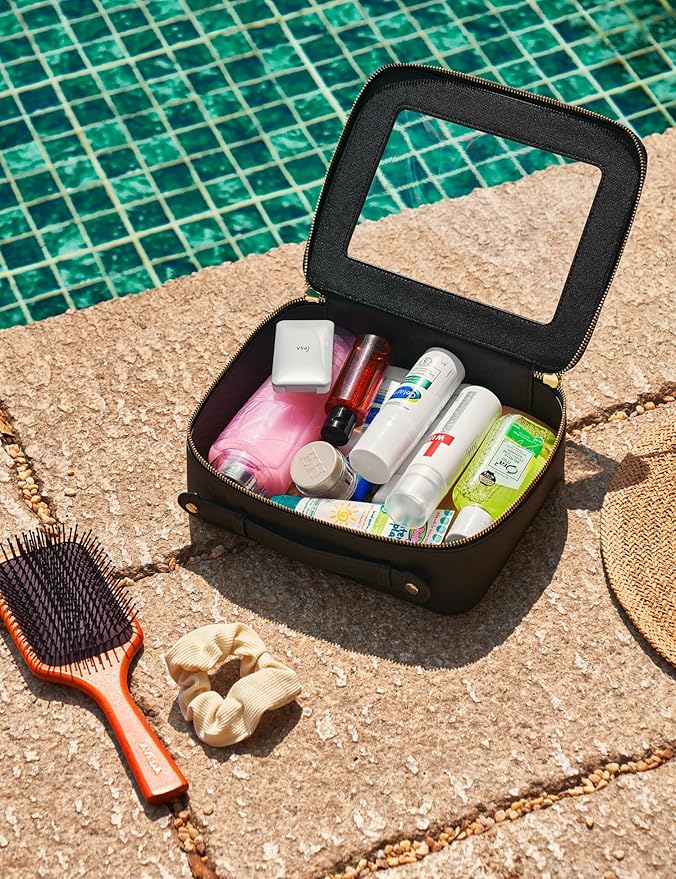 Popvibe Clear Makeup Bag Travel Cosmetic Case Transparent Toiletry Bag with Zipper, Portable Make Up Organizer Traveling Compact Car Bag for Essentials