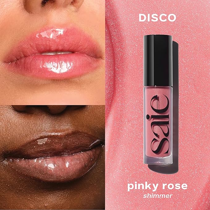 Saie Glossybounce - Hydrating Lip Gloss and Tinted Lip Oil Hybrid with Hyaluronic Acid & Jojoba Oil for Non-Sticky, Ultra-Shiny, Plump & Soft Lips - Everyday Makeup Essential - Disco (.17 oz)