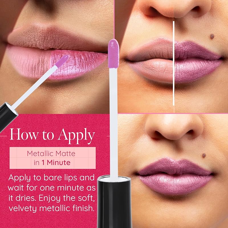 Aromi Metallic Matte Liquid Lipstick - Pink Lip Color for Women, Shimmery Finish, Long-Lasting, Waterproof Handmade (Cotton Candy)
