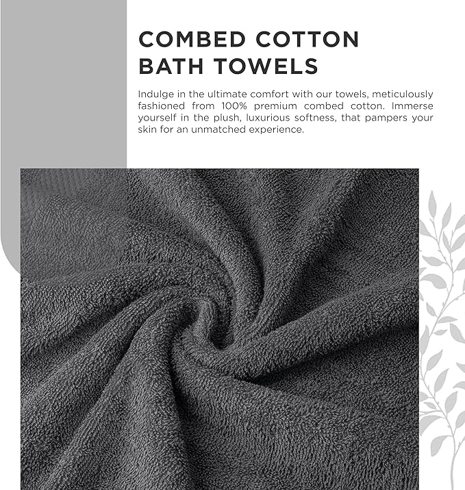 600 GSM 100% Cotton Bath Towels, Grey, Set of 4, Highly Absorbent, Plush, Soft, Quick Dry, 4 Pieces Combed Cotton Luxury Towels for Hotels, Spa, Salon, Bathroom, Dorm, Pack of 4