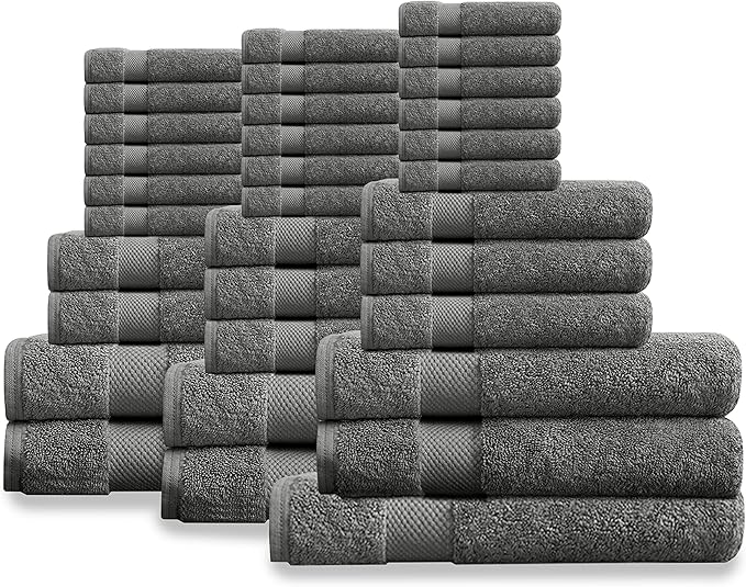 Delara Organic Cotton Luxuriously Plush Bath Towel 33 Piece Set|GOTS & Oeko-TEX Certified|Premium Hotel Quality Towels|Feather Touch Technology|650 GSM Long Staple|Soft, Quick Dry & Ultra-Absorbent