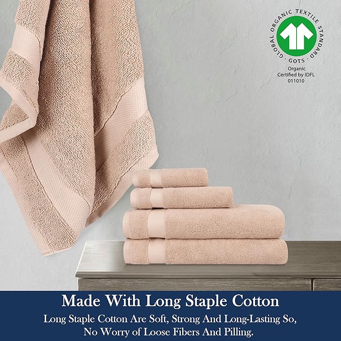Delara Organic Cotton Luxuriously Plush Bath Towel 10 Piece Set|GOTS & Oeko-TEX Certified|Premium Hotel Quality Towels|Feather Touch Technology|650 GSM Long Staple|Soft, Quick Dry & Ultra-Absorbent
