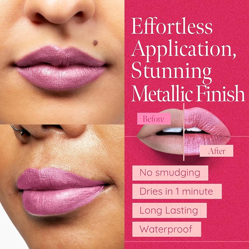 Aromi Metallic Matte Liquid Lipstick - Pink Lip Color for Women, Shimmery Finish, Long-Lasting, Waterproof Handmade (Cotton Candy)