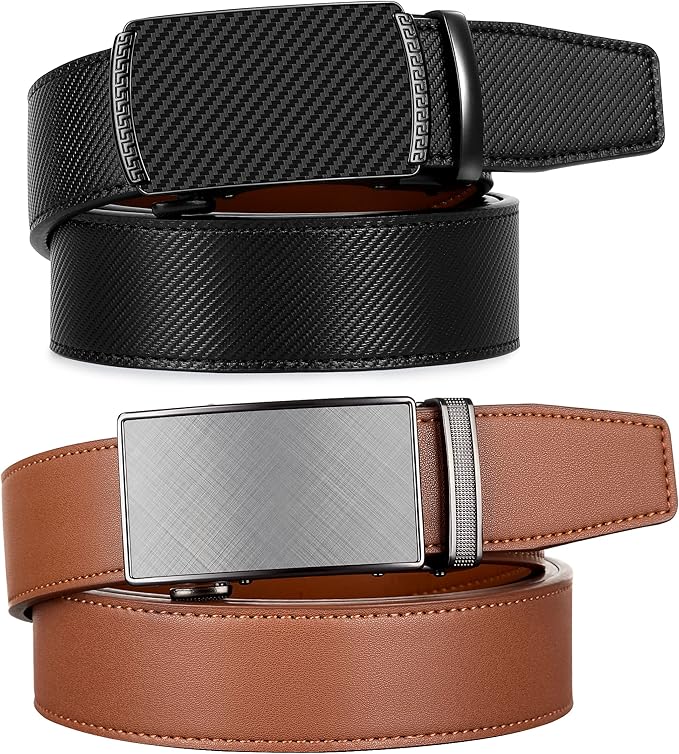 Zitahli Ratchet Belt for Men - 2 Packs Leather Mens belt For Gift Men Dress and Casual,Trim to Fit