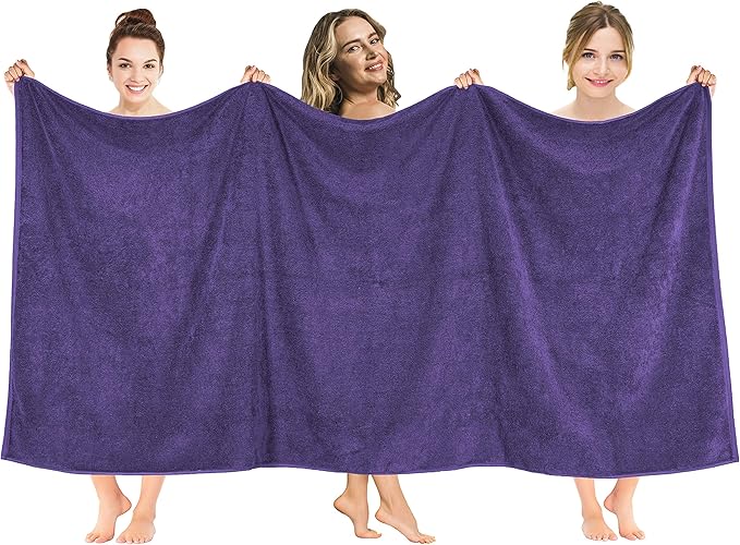 American Soft Linen Oversized Bath Sheet 40x80 Extra Large for Bathroom, 600 GSM 100% Cotton Turkish Jumbo Bathsheet Towels for Adults, Purple Bath Sheet