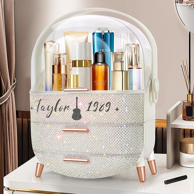 Bling Makeup Organizer for Teen Girl Gift,Hollywood Vanity Makeup Storage Box for Girl Birthday Gift,Practical Gift for Daughter,Bathroom Organizer,Skincare Organizer (Rhinestone Taylor)