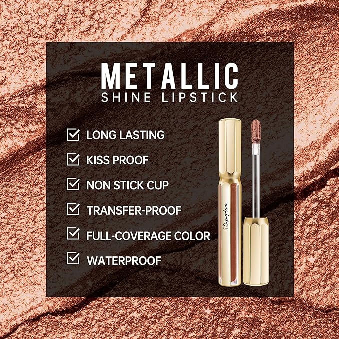 Brown Lipsticks for Women Metallic Lipstick Long Lasting Non Stick Cup Lip Gloss, Shimmer Lightweight Hydrating Full Coverage Lip Color, DP113 Pleasure