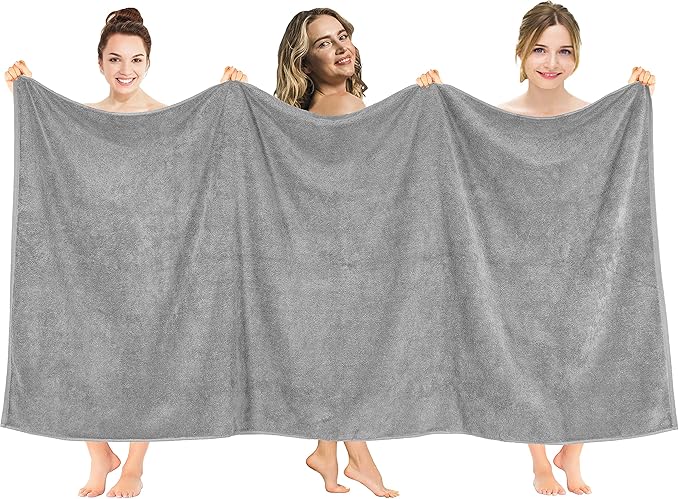 American Soft Linen Oversized Bath Sheet 40x80 Extra Large for Bathroom, 600 GSM 100% Cotton Turkish Jumbo Bathsheet Towels for Adults, Light Grey Bath Sheet