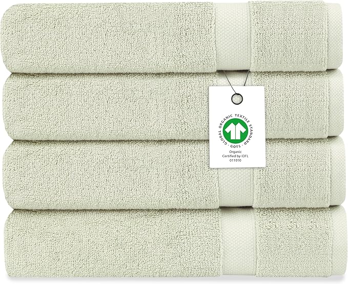 Delara Organic Cotton Luxuriously Plush Bath Towel Pack of 4 | GOTS & OEKO-TEX Certified | Premium Hotel Quality Towels | Feather Touch Technology|650 GSM Long Staple|Soft, Quick Dry & Ultra-Absorbent