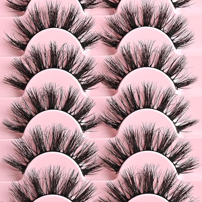 FARRED Fluffy Lashes Natural Eyelashes Short Wispy Eye Lash Strips 7 Pairs Separated Volume Eyelash Pack 16mm Dramatic Wispies Fake Strip Lashes Clusters Cat Eye Pestañas Spiky Look (A17 | 9-16MM)