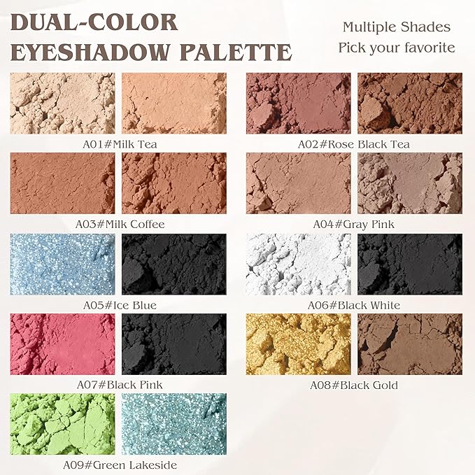 Duo Eye Shadow Powder，Pink&Black Matte Eyeshadow Makeup Palette，Neutral Shades Eyeshadow Palette for Woman Daily Eyes Looks，Highly Pigmented，Smooth, Blendable，sombras de ojos, Cruelty-Free 07