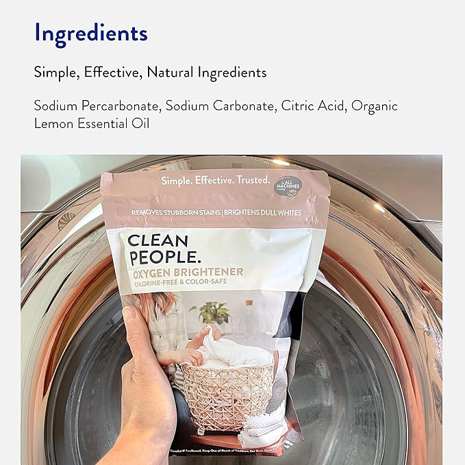 The Clean People Oxygen Brightener Stain Remover | Bleach Alternative, Simple Ingredients, Brightens Dull Whites AND Colors | 79 oz